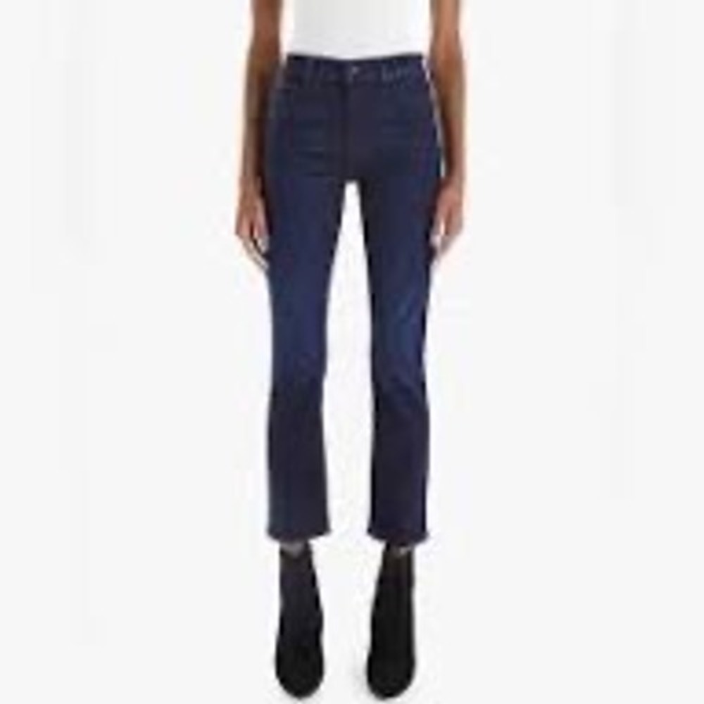 Mother The Rascal Ankle Fray High Rise Flare Jeans Snippet Blue Raw Hem Size 25